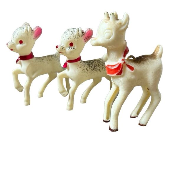 Vintage Christmas Three Rudolph Reindeer Celluloid Blow Molds Lot - Picture 1 of 7